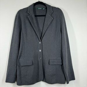 Lauren Ralph Lauren Sweater Knit Single Breasted Blazer Jacket Gray Size XL